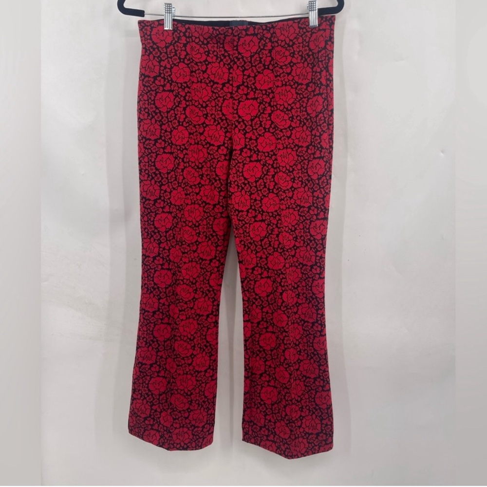 Anthropologie Maeve The Margot Kick-Flare Cropped Pants Red Floral Motif Medium